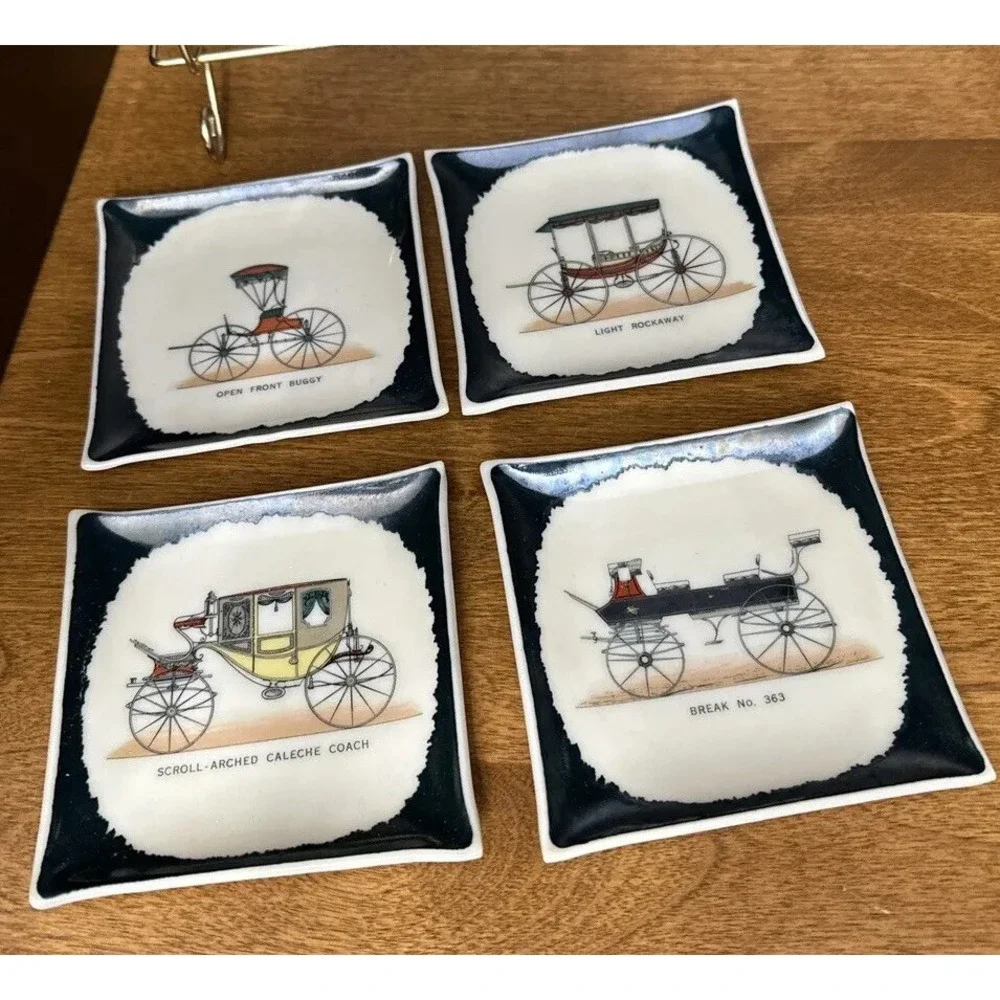 Set of 4 Porcelain Old Antique Car Coasters 3.5